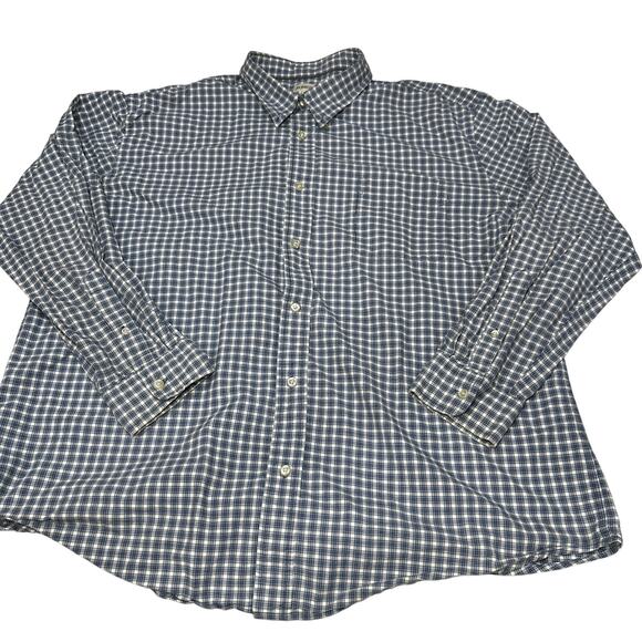 St Johns Bay Shirt Men XXL Blue White Brown Cotton Checkered Plaid Button Up - Picture 1 of 7